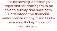 It is becoming increasingly important for managers to be able to quickly and succinctly understand the financial performance of any business by reviewing its key financial statement.